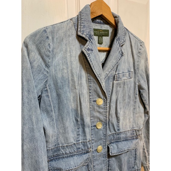 VTG Lauren Jeans Co. Ralph Lauren cotton denim blazer Jacket PM boho cottagecore - Picture 6 of 10